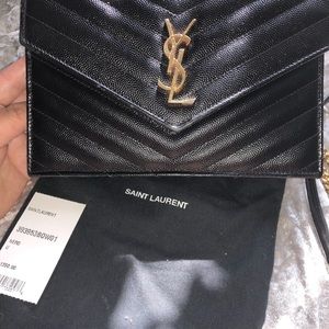 Ysl  Monogram Quilted Leather Wallet on a Chain